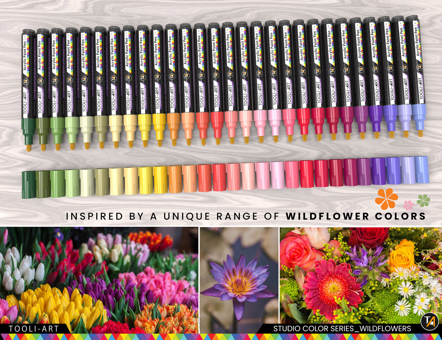 28 Wildflower Colors Acrylic Paint Pens Markers Set 3mm Medium