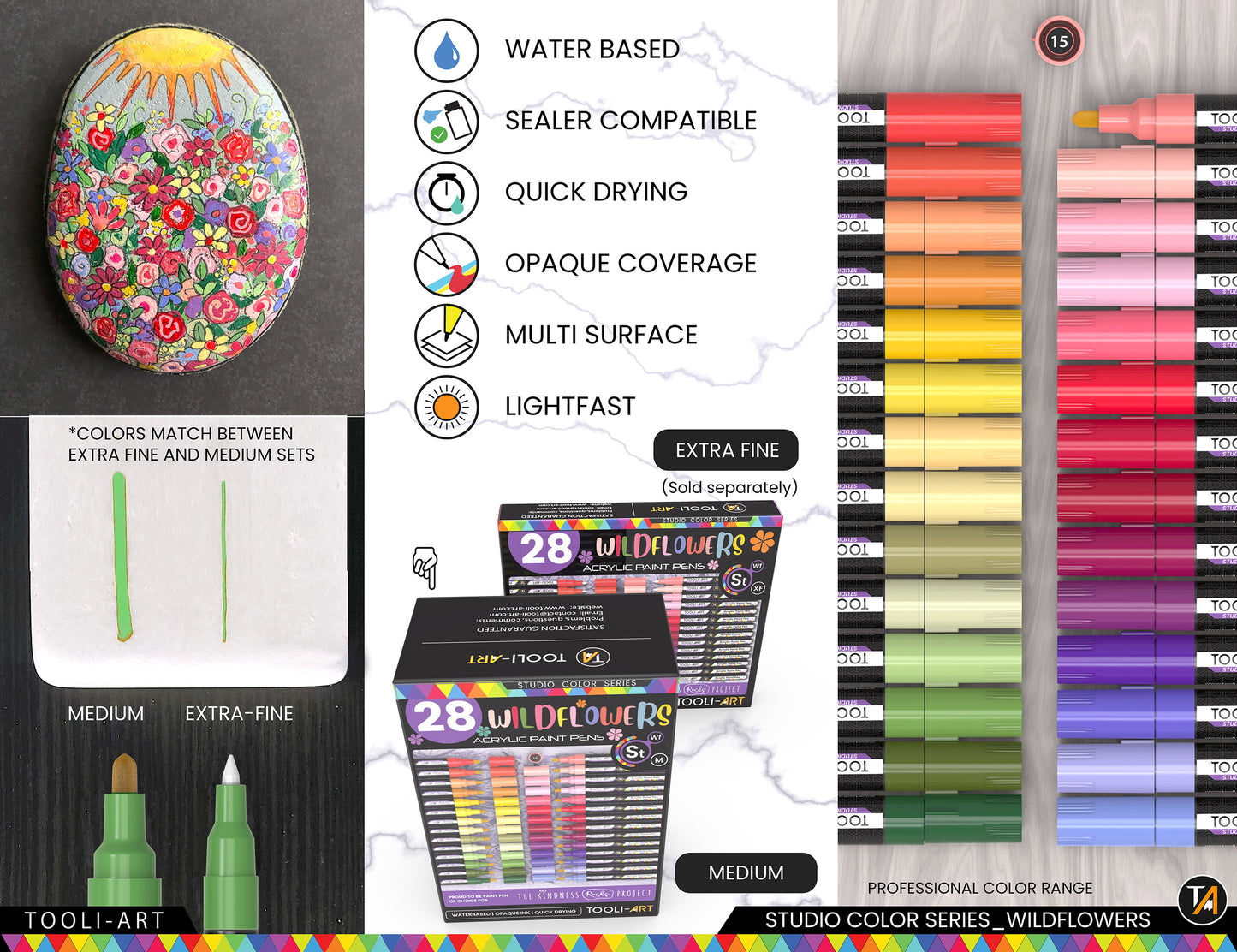28 Wildflower Colors Acrylic Paint Pens Markers Set 3mm Medium