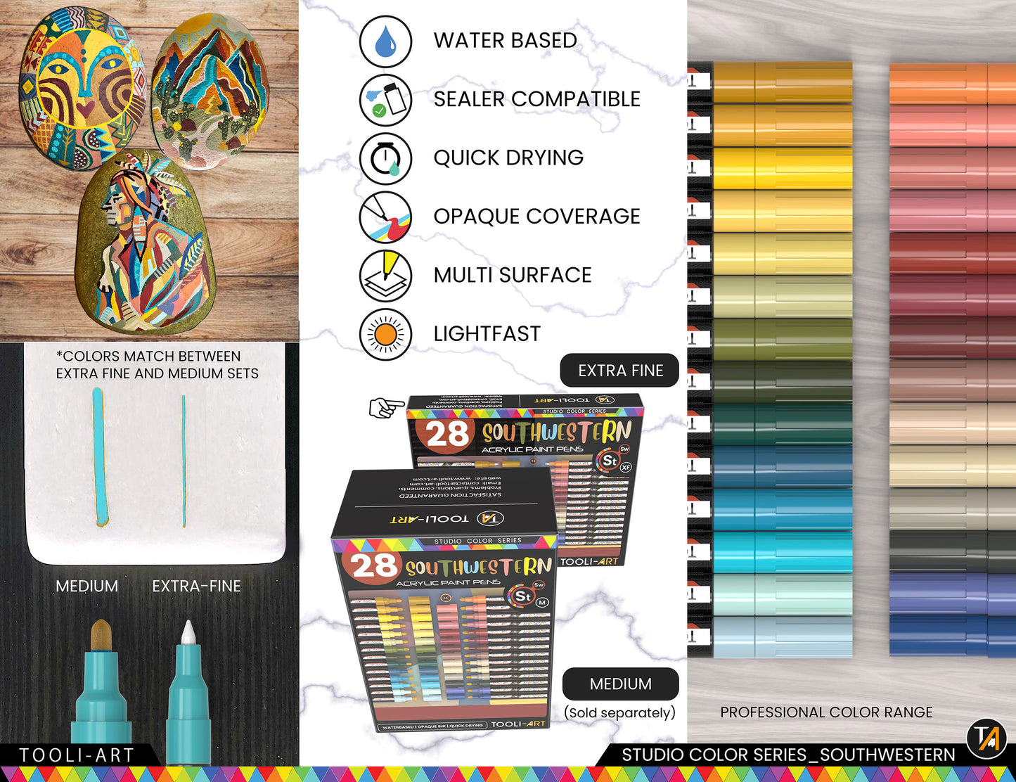 28 Southwestern Colors Acrylic Paint Pens Markers Set 0.7mm Extra Fine