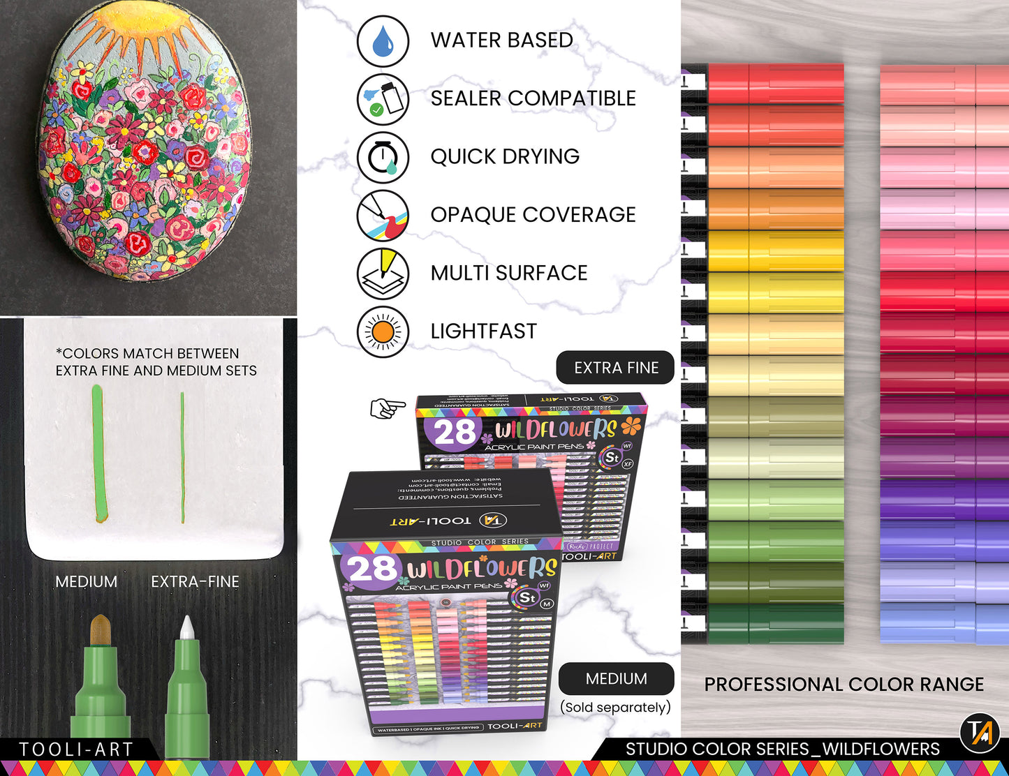 28 Wildflower Colors Acrylic Paint Pens Markers Set 0.7mm Extra Fine