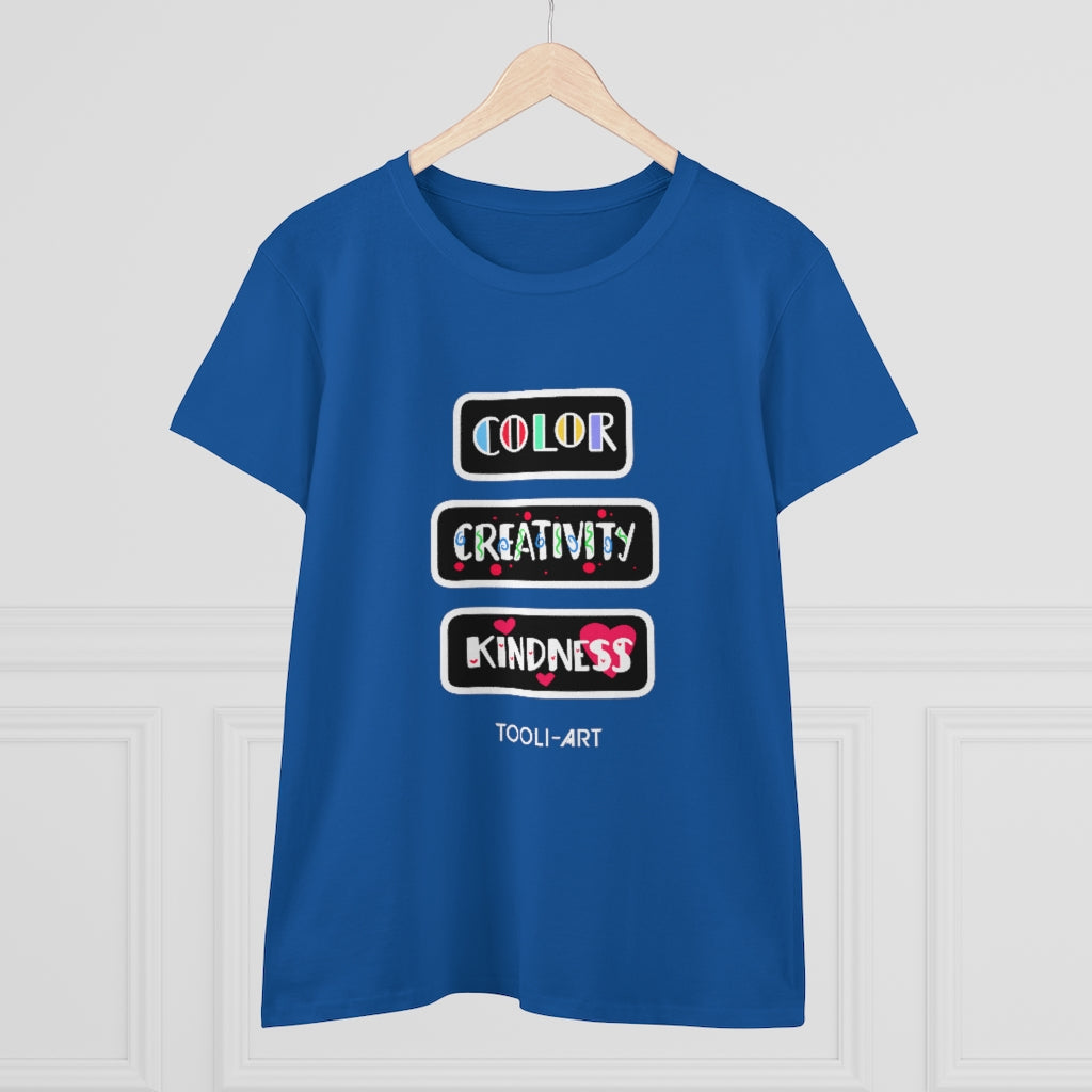 TOOLI-ART Women's Midweight Cotton Tee - COLOR CREATIVITY KINDNESS