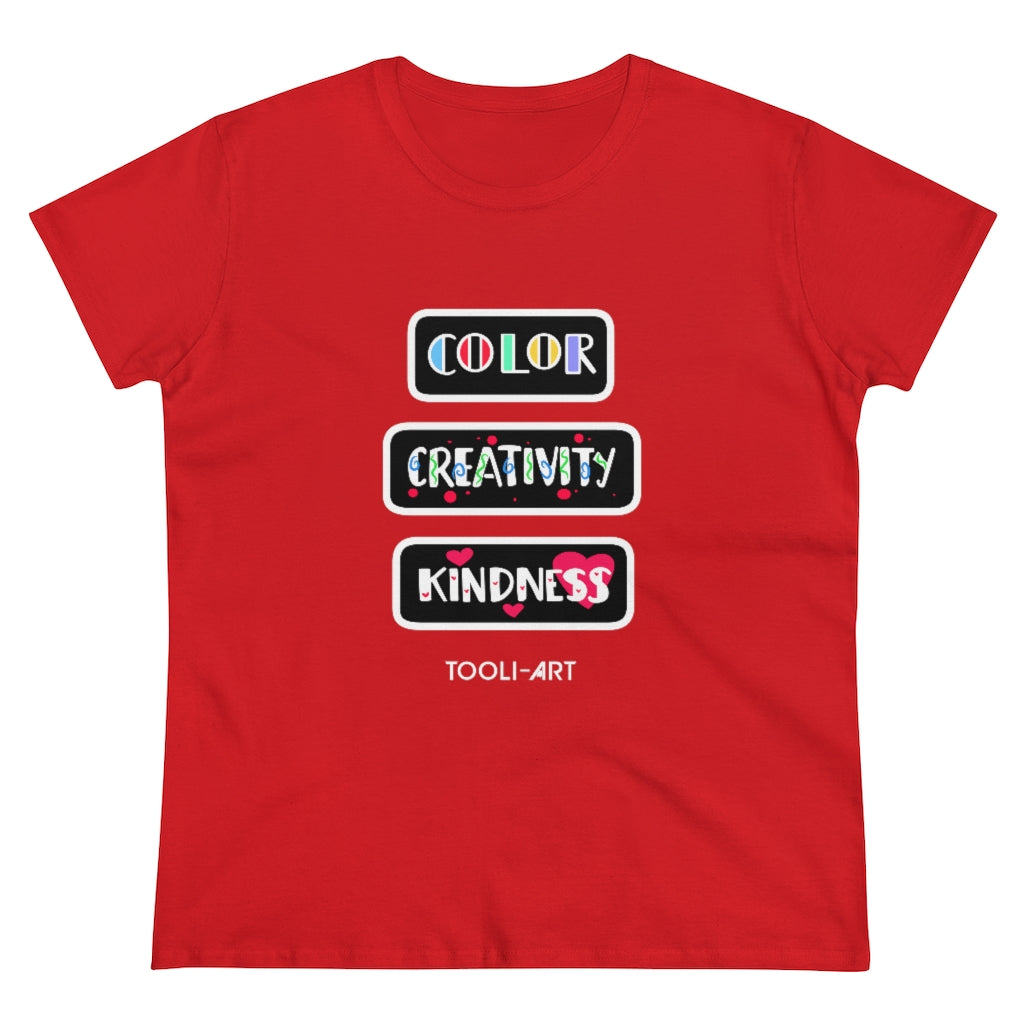 TOOLI-ART Women's Midweight Cotton Tee - COLOR CREATIVITY KINDNESS