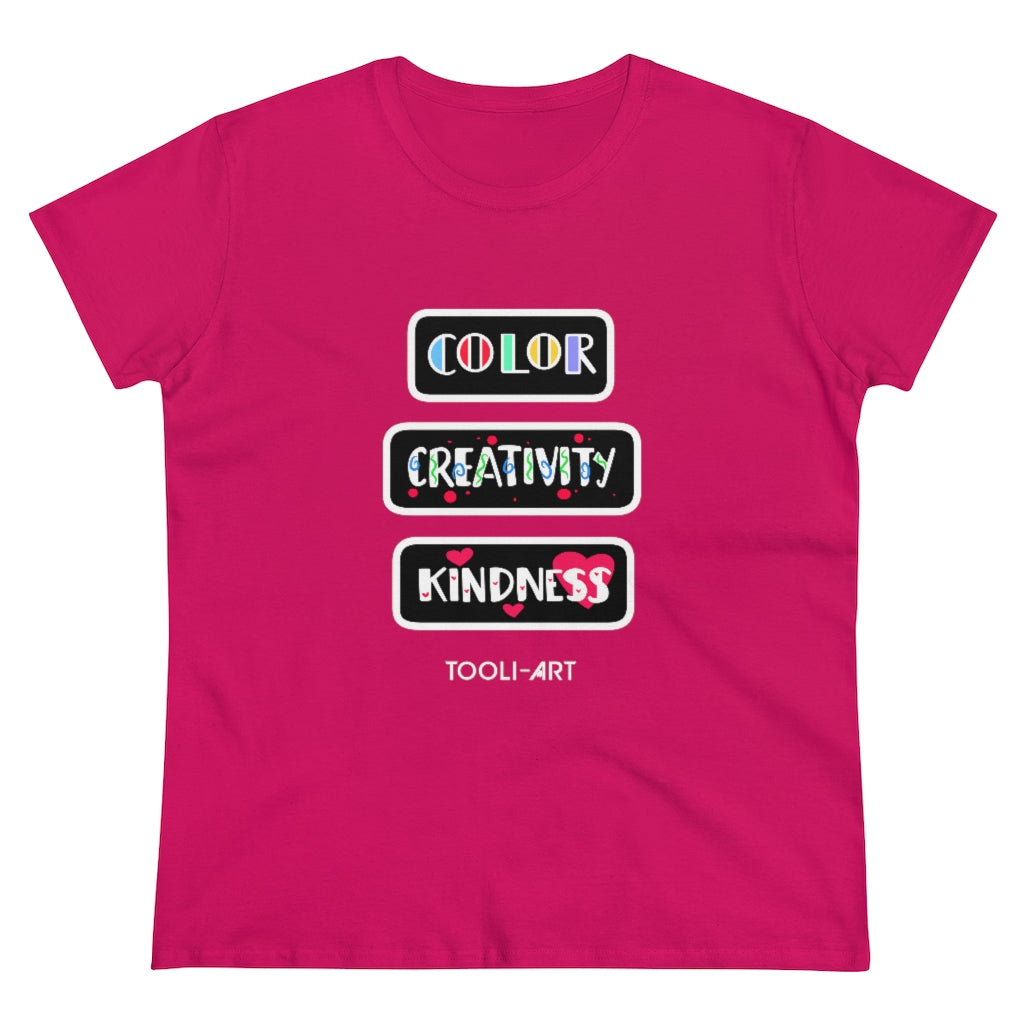 TOOLI-ART Women's Midweight Cotton Tee - COLOR CREATIVITY KINDNESS