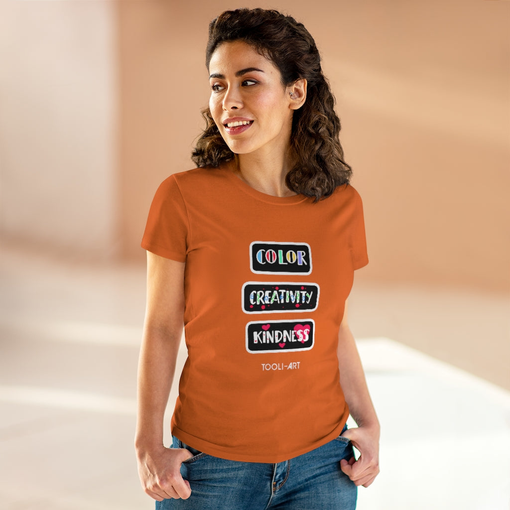 TOOLI-ART Women's Midweight Cotton Tee - COLOR CREATIVITY KINDNESS