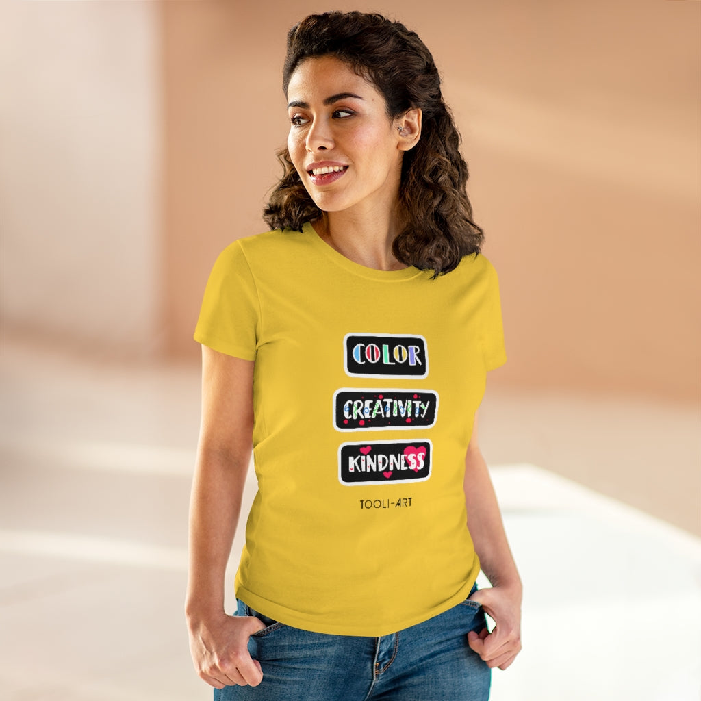 TOOLI-ART Women's Midweight Cotton Tee - COLOR CREATIVITY KINDNESS