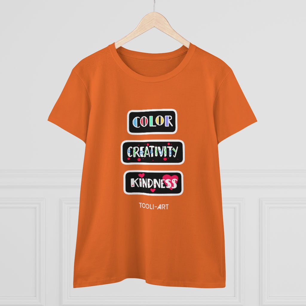 TOOLI-ART Women's Midweight Cotton Tee - COLOR CREATIVITY KINDNESS