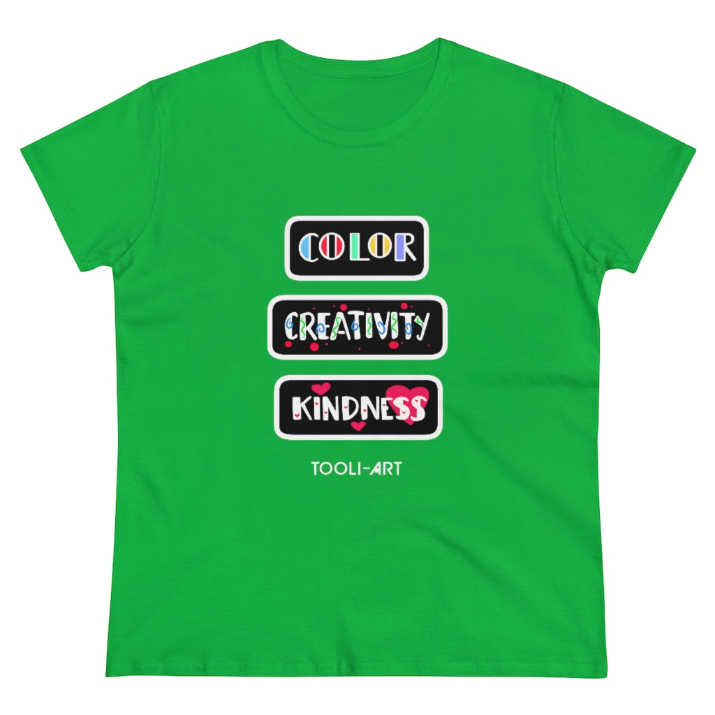 TOOLI-ART Women's Midweight Cotton Tee - COLOR CREATIVITY KINDNESS