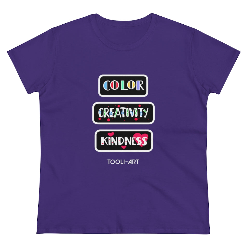 TOOLI-ART Women's Midweight Cotton Tee - COLOR CREATIVITY KINDNESS