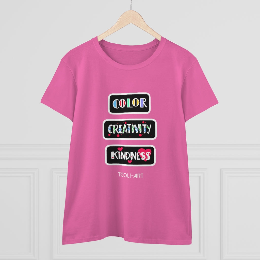 TOOLI-ART Women's Midweight Cotton Tee - COLOR CREATIVITY KINDNESS