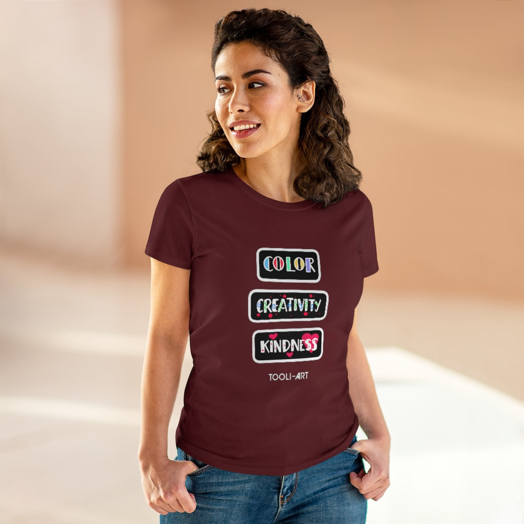TOOLI-ART Women's Midweight Cotton Tee - COLOR CREATIVITY KINDNESS