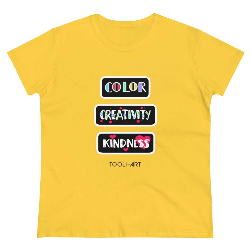 TOOLI-ART Women's Midweight Cotton Tee - COLOR CREATIVITY KINDNESS