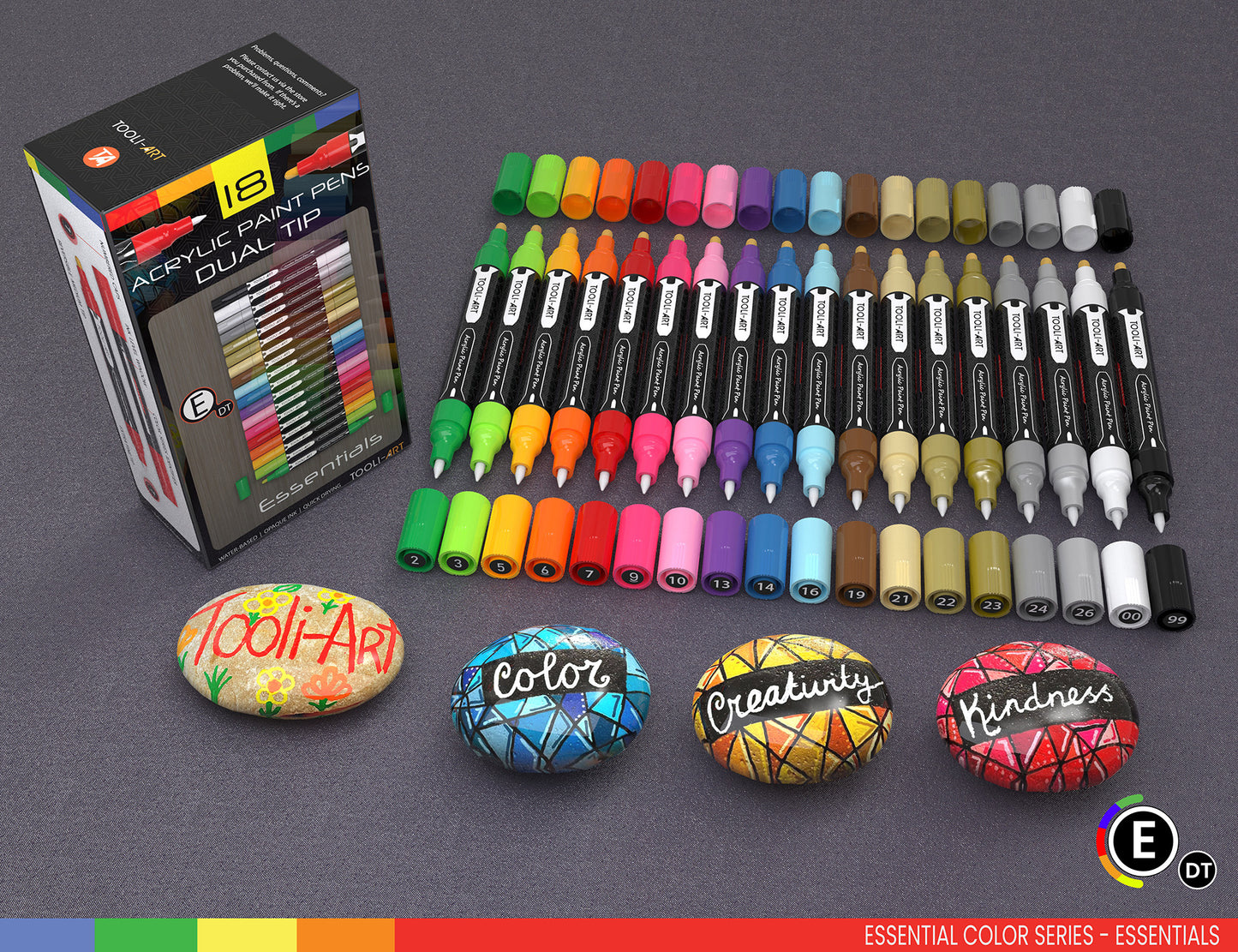 18 Double Sided Acrylic Paint Pens Assorted Vibrant Markers Set (0.7mm + 3.0mm)