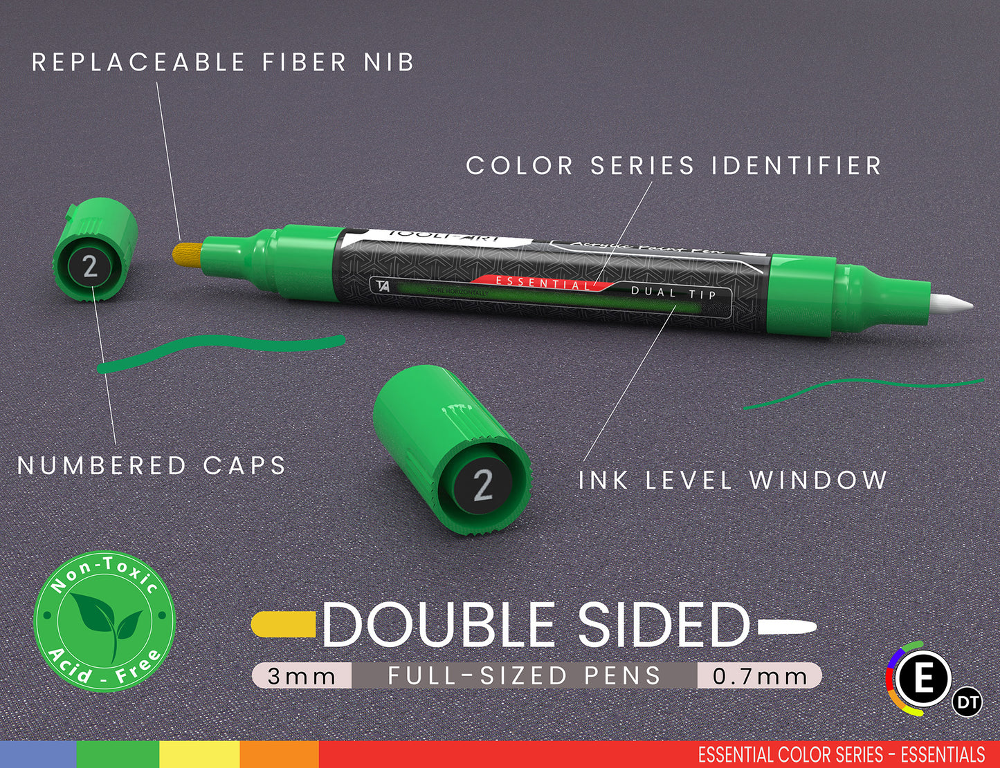 18 Double Sided Acrylic Paint Pens Assorted Vibrant Markers Set (0.7mm + 3.0mm)