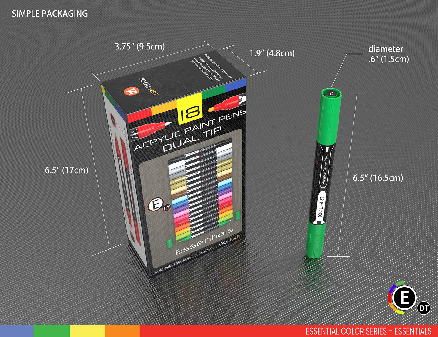 18 Double Sided Acrylic Paint Pens Assorted Vibrant Markers Set (0.7mm + 3.0mm)