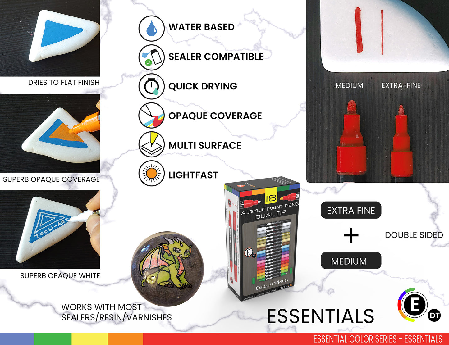 18 Double Sided Acrylic Paint Pens Assorted Vibrant Markers Set (0.7mm + 3.0mm)