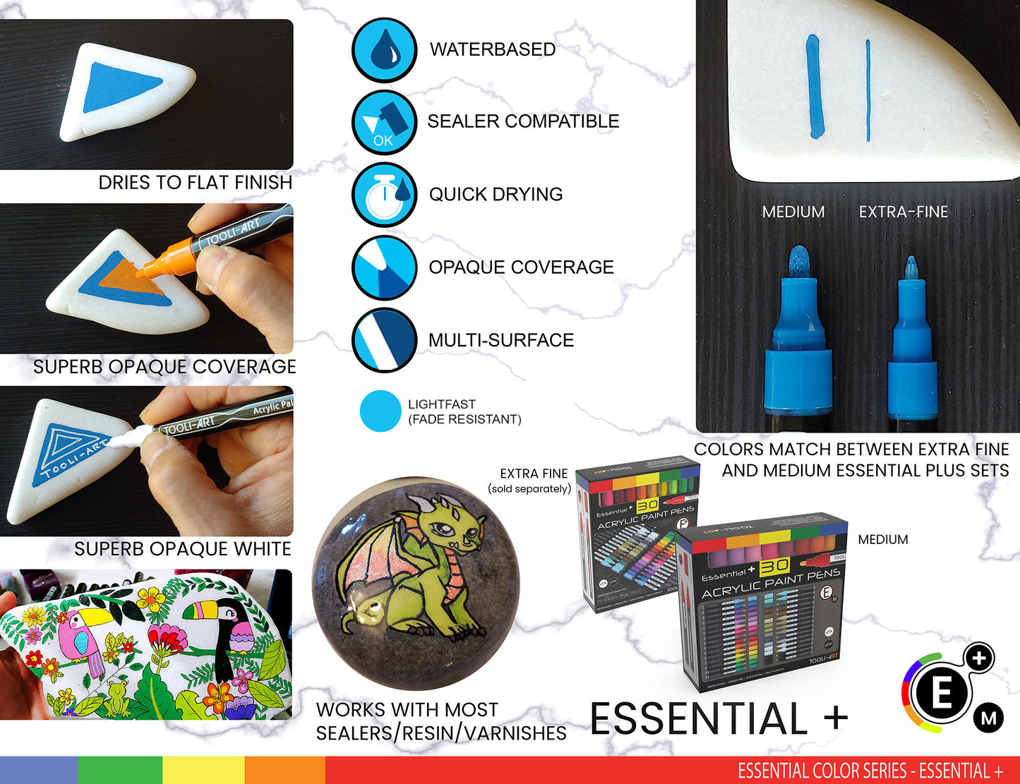 30 Essential Acrylic Paint Pens Assorted Color Set (3mm MEDIUM)