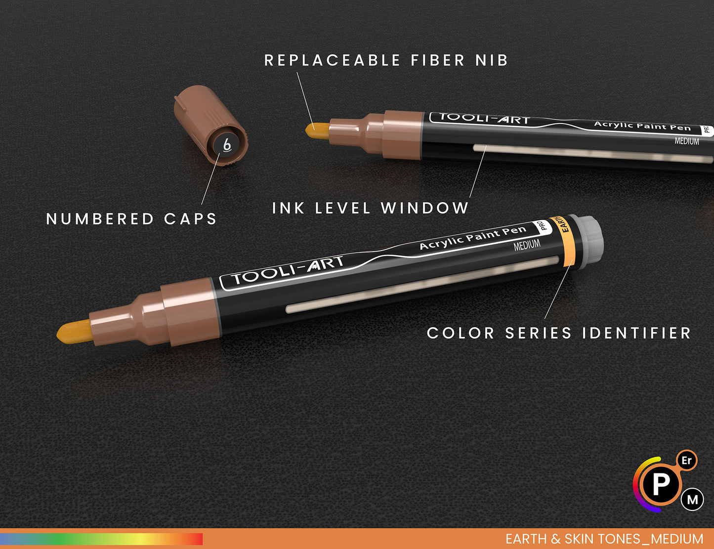36 Acrylic Paint Pens Skin and Earth Tones (Pro Color Series Marker Set) (3mm MEDIUM)