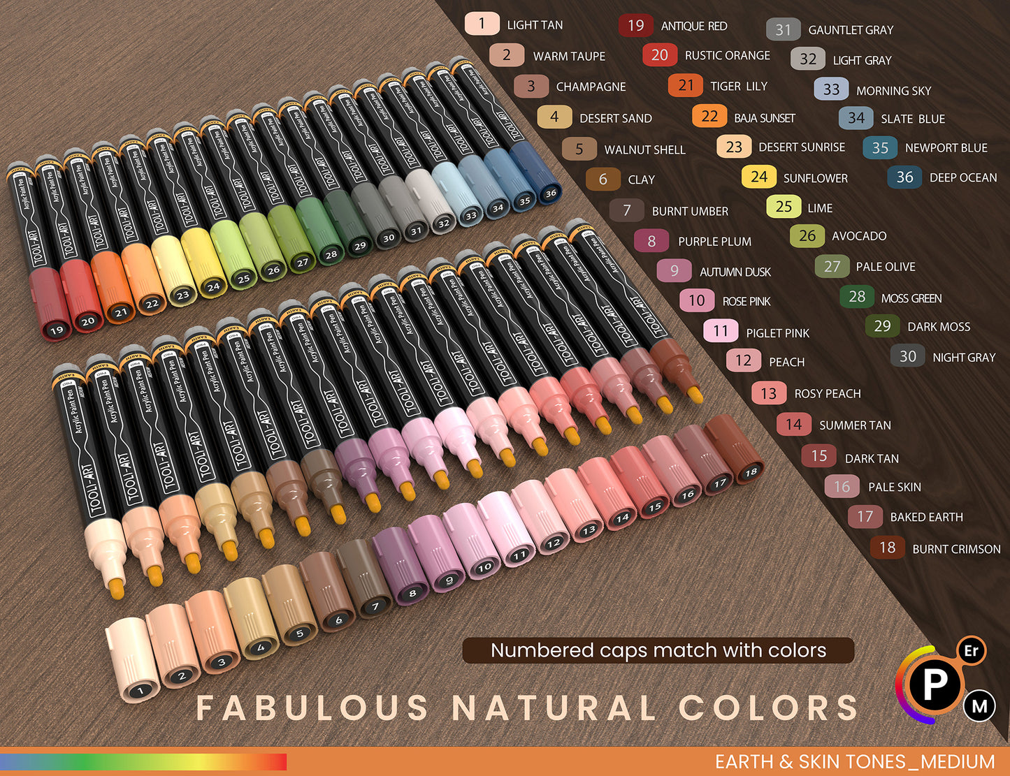36 Acrylic Paint Pens Skin and Earth Tones (Pro Color Series Marker Set) (3mm MEDIUM)