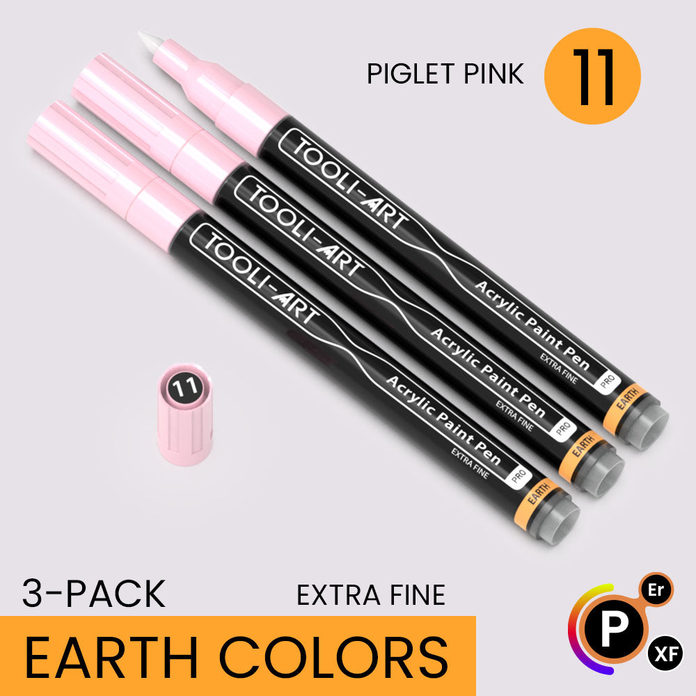 EARTH & SKIN Acrylic Paint Pens 0.7mm EXTRA FINE Tip: 3-Pack, Your Choice of Any 1 Color