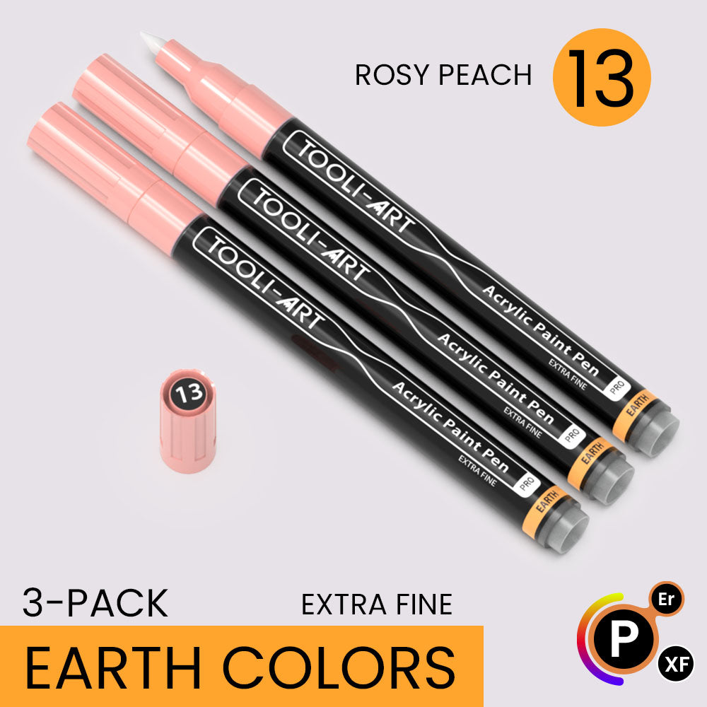 EARTH & SKIN Acrylic Paint Pens 0.7mm EXTRA FINE Tip: 3-Pack, Your Choice of Any 1 Color