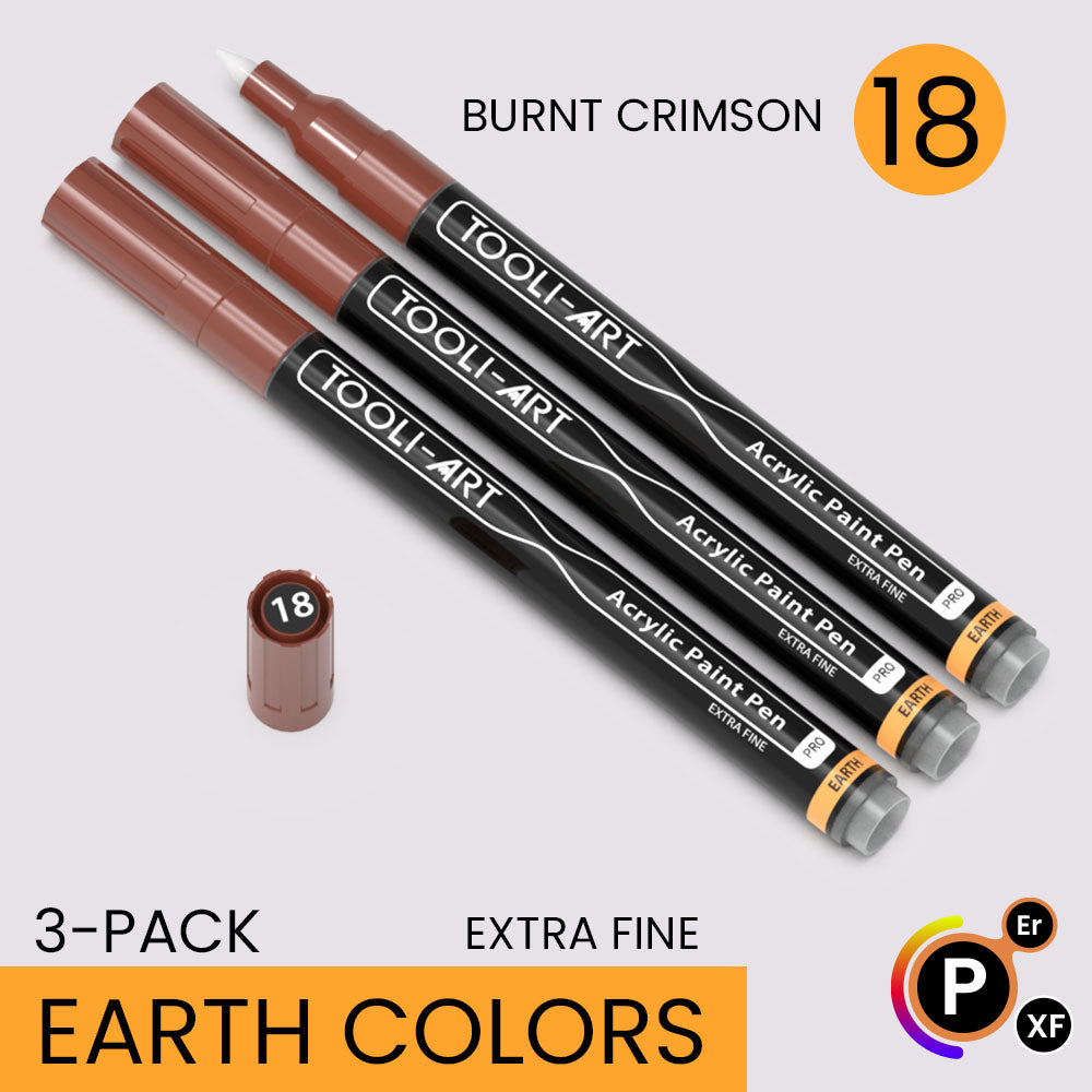 EARTH & SKIN Acrylic Paint Pens 0.7mm EXTRA FINE Tip: 3-Pack, Your Choice of Any 1 Color