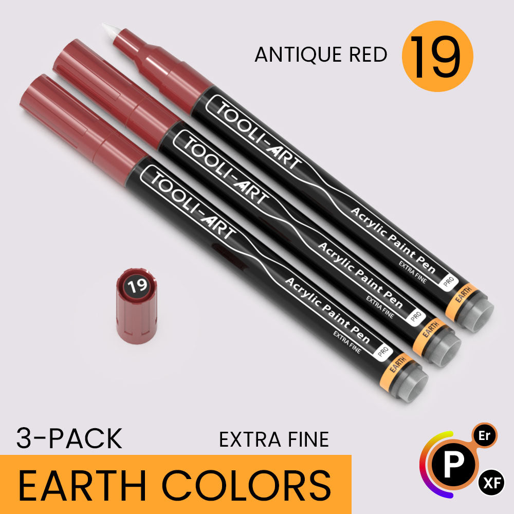 EARTH & SKIN Acrylic Paint Pens 0.7mm EXTRA FINE Tip: 3-Pack, Your Choice of Any 1 Color