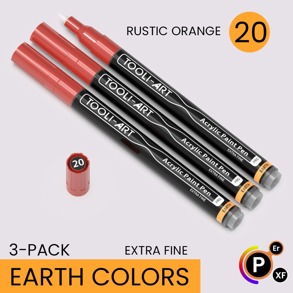 EARTH & SKIN Acrylic Paint Pens 0.7mm EXTRA FINE Tip: 3-Pack, Your Choice of Any 1 Color