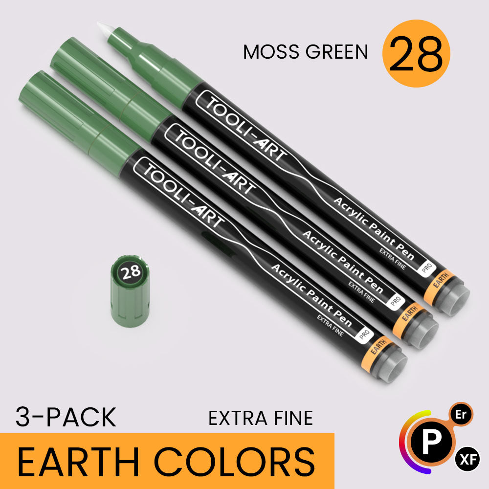 EARTH & SKIN Acrylic Paint Pens 0.7mm EXTRA FINE Tip: 3-Pack, Your Choice of Any 1 Color