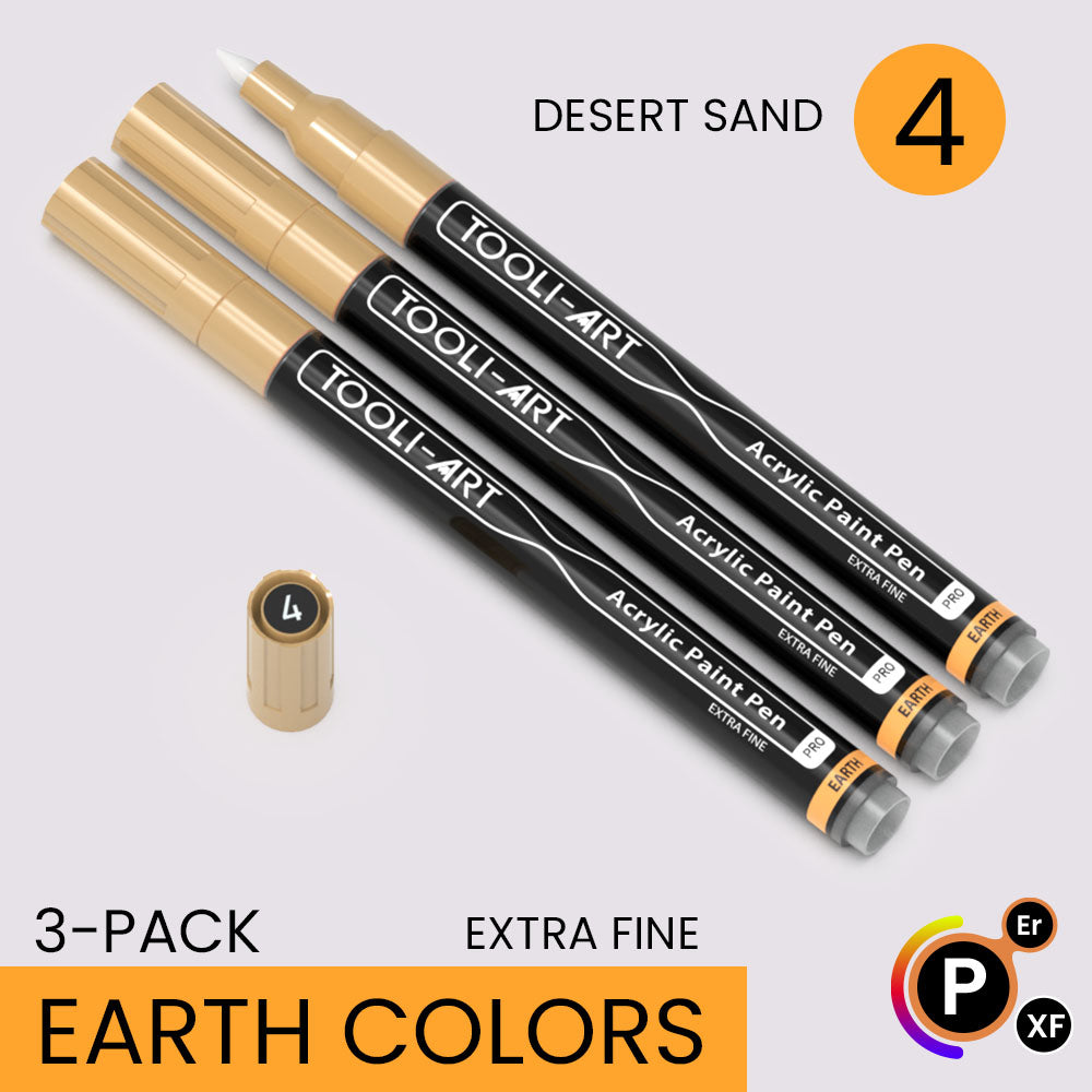 EARTH & SKIN Acrylic Paint Pens 0.7mm EXTRA FINE Tip: 3-Pack, Your Choice of Any 1 Color