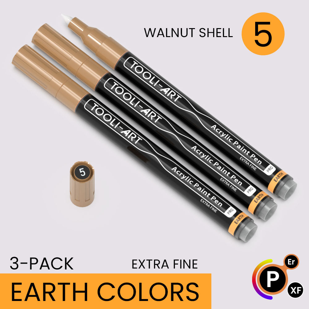 EARTH & SKIN Acrylic Paint Pens 0.7mm EXTRA FINE Tip: 3-Pack, Your Choice of Any 1 Color