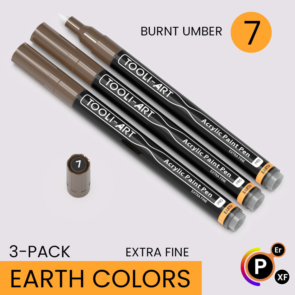 EARTH & SKIN Acrylic Paint Pens 0.7mm EXTRA FINE Tip: 3-Pack, Your Choice of Any 1 Color