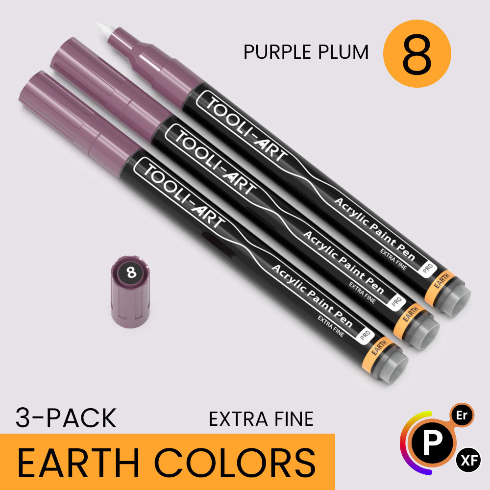 EARTH & SKIN Acrylic Paint Pens 0.7mm EXTRA FINE Tip: 3-Pack, Your Choice of Any 1 Color