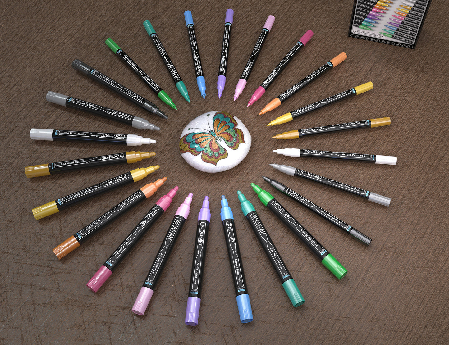 TOOLI-ART Metallic Acrylic Paint Pens 24 Marker Set (0.7mm EXTRA FINE + 3.0mm MEDIUM)