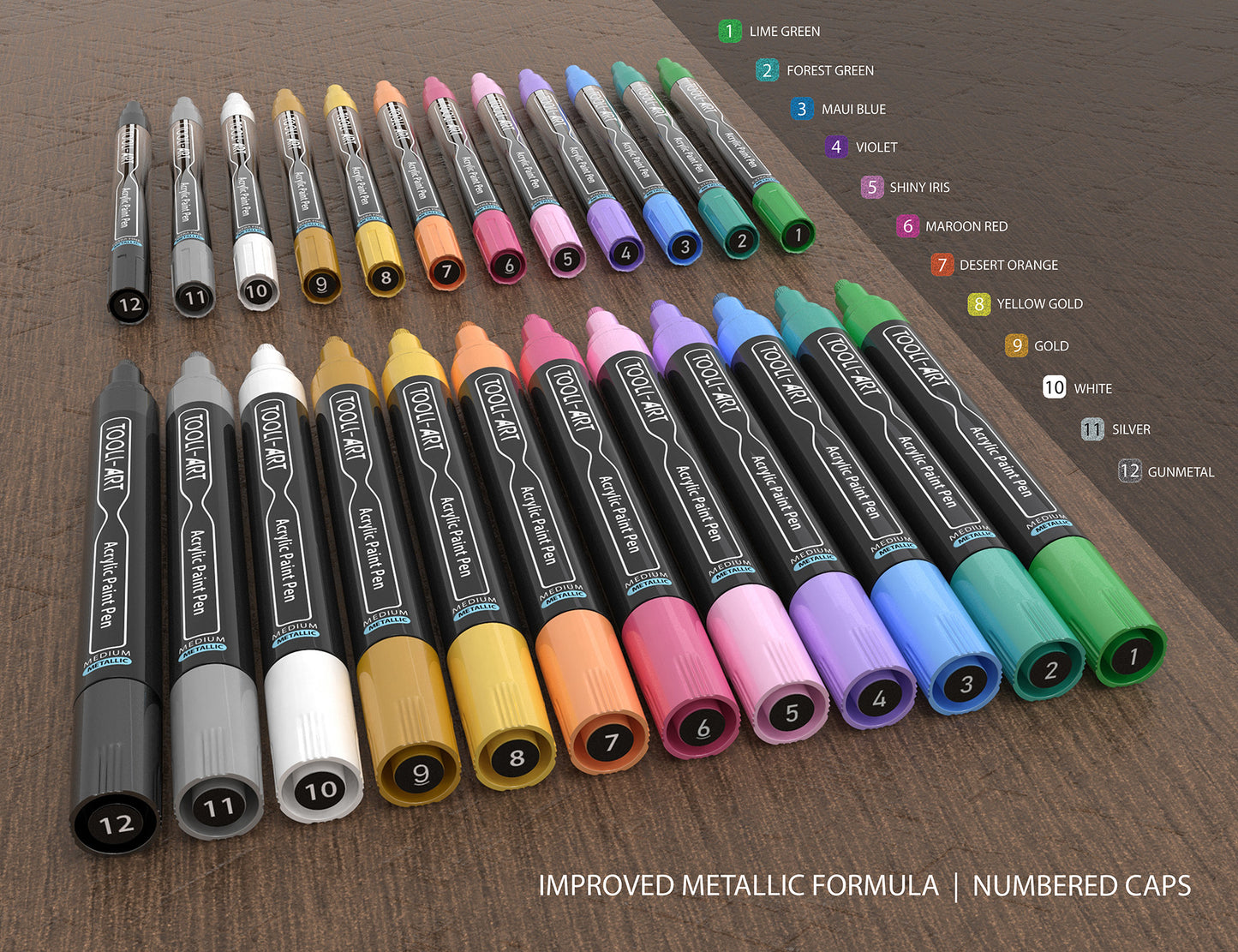 TOOLI-ART Metallic Acrylic Paint Pens 24 Marker Set (0.7mm EXTRA FINE + 3.0mm MEDIUM)