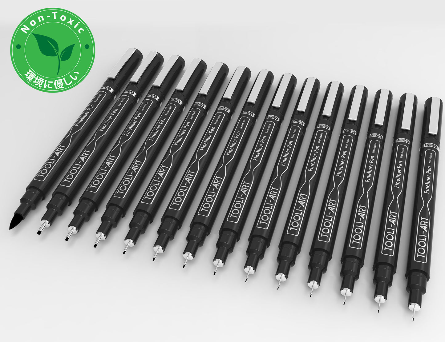 TOOLI-ART Micro-Line Pens With Case, 14/Set Black, Fineliner, Multiliner, Archival Ink, Artist Illustration, Architecture, Technical Drawing