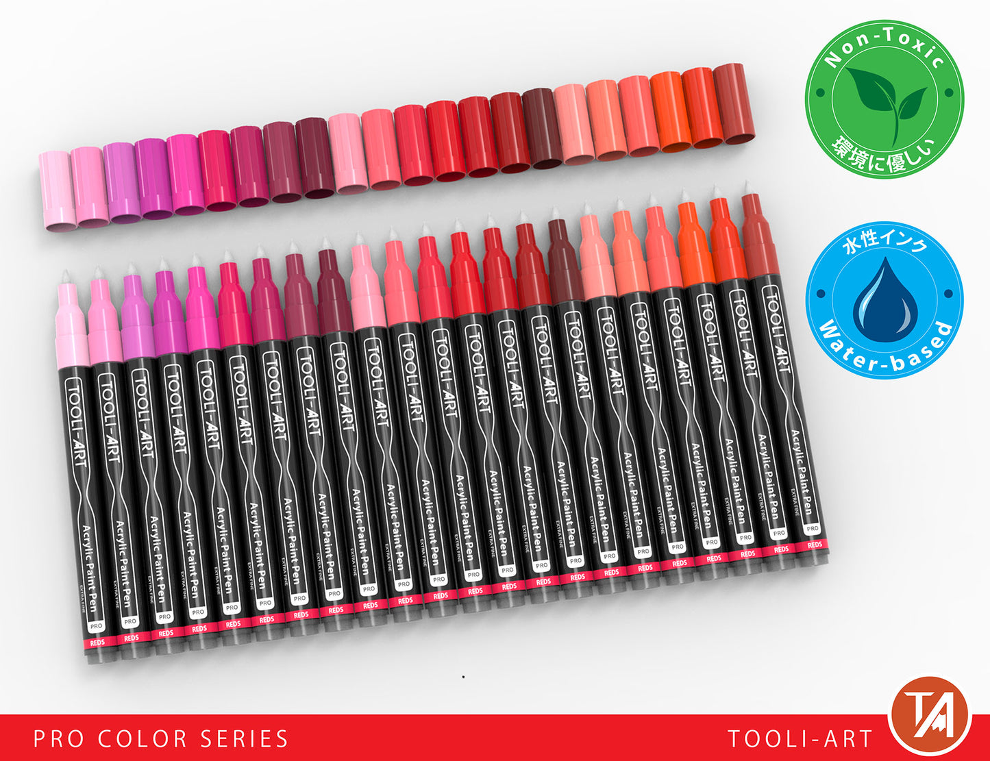 Acrylic Paint Pens 22 Assorted Red And Pink Pro Color Series Specialty Markers Set (0.7mm EXTRA FINE)