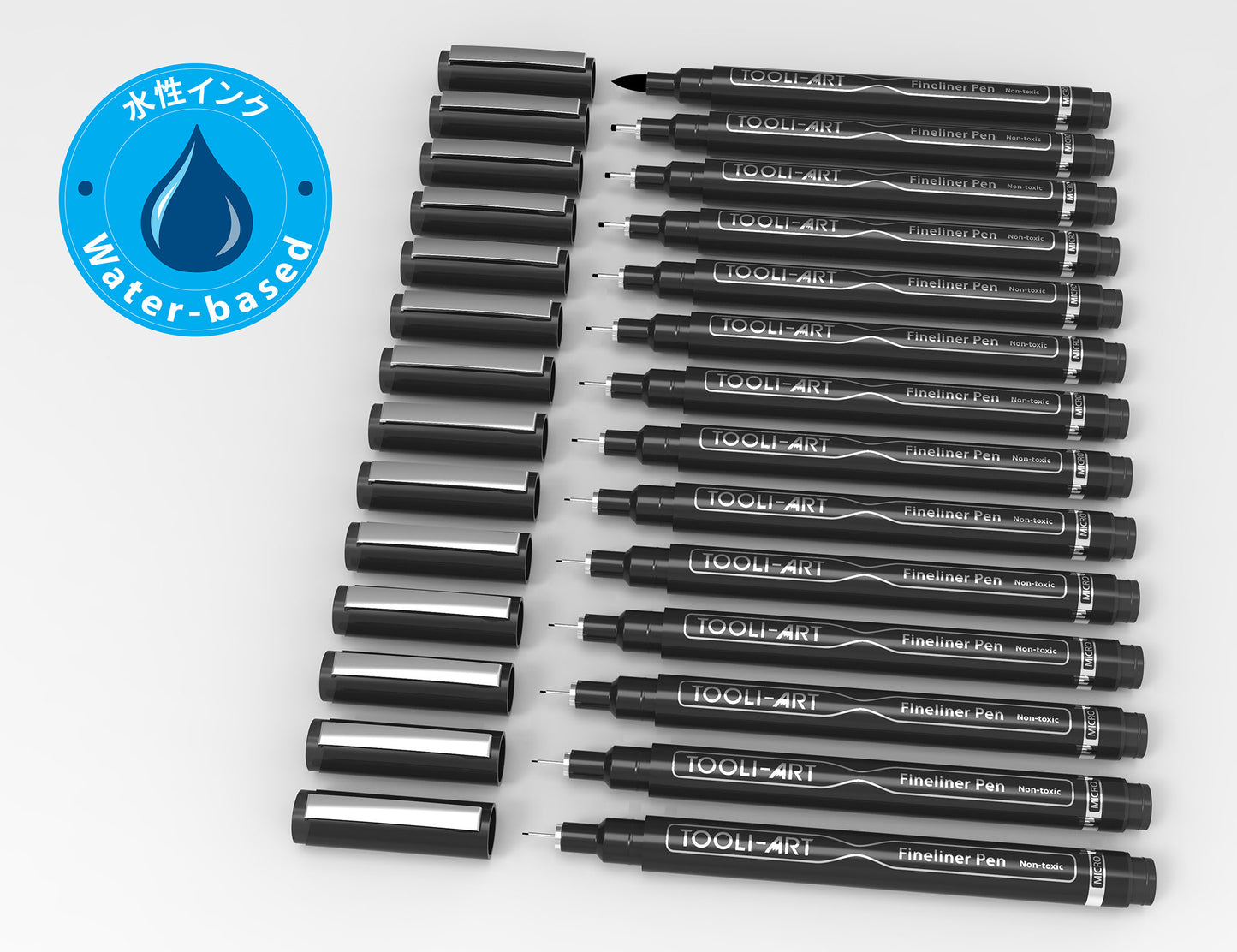 TOOLI-ART Micro-Line Pens With Case, 14/Set Black, Fineliner, Multiliner, Archival Ink, Artist Illustration, Architecture, Technical Drawing