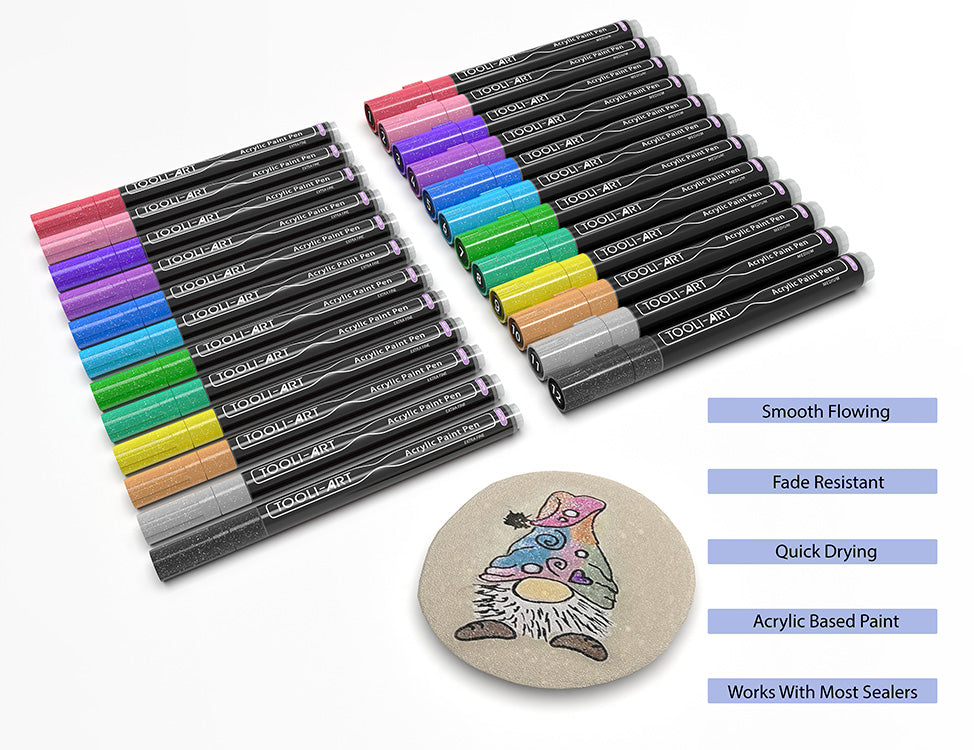24 Glitter Acrylic Paint Pens Marker Set (0.7mm EXTRA FINE + 3.0mm MEDIUM)