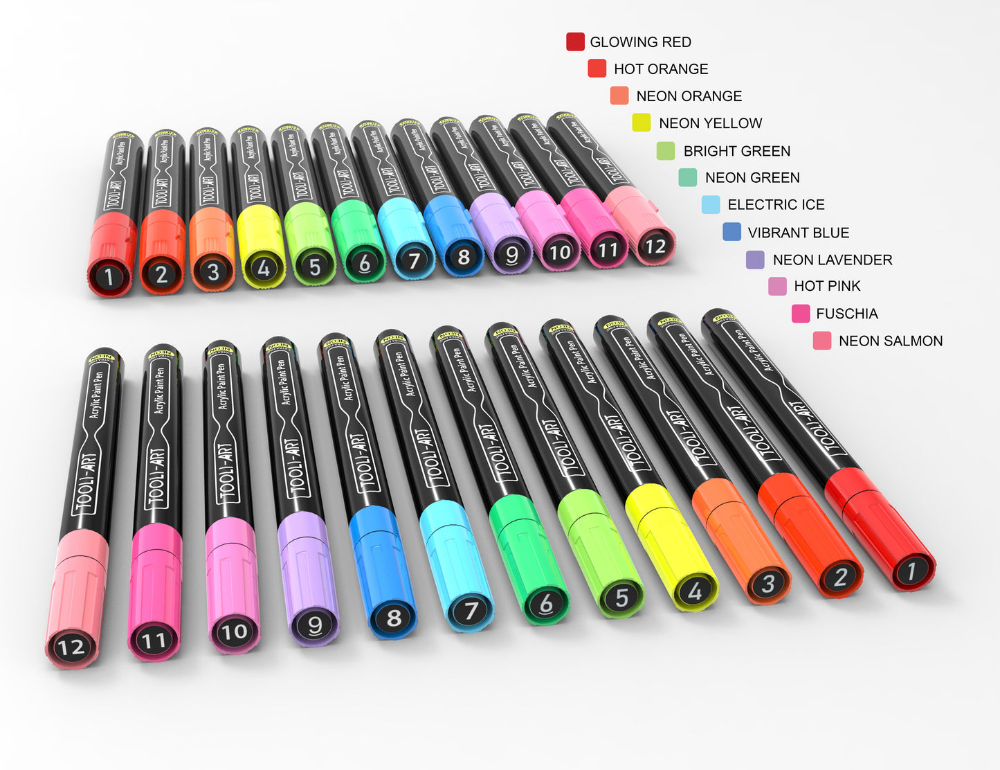 TOOLI-ART 24 Neon Fluorescent Acrylic Paint Pens Marker Set (0.7mm EXTRA FINE + 3.0mm MEDIUM)