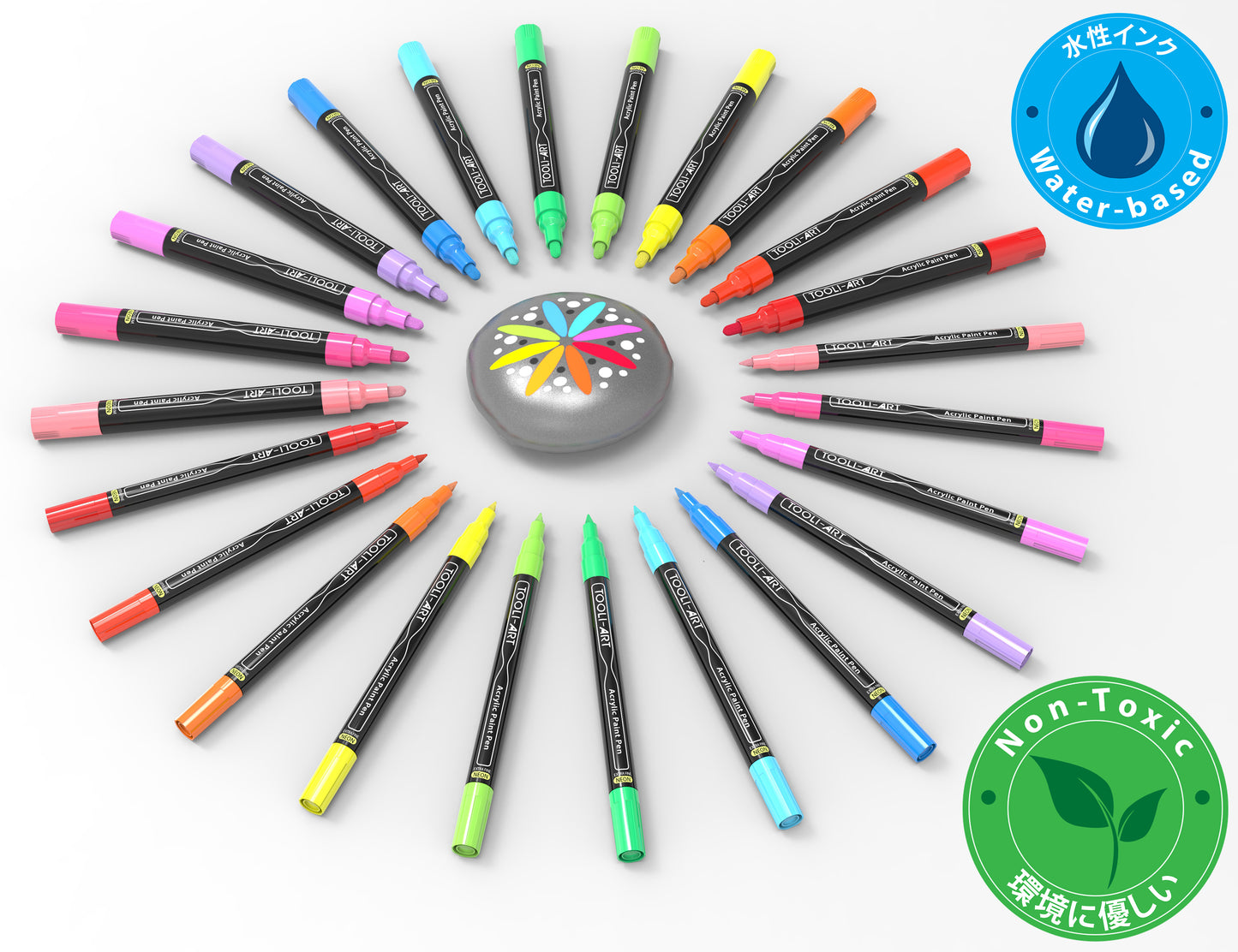 TOOLI-ART 24 Neon Fluorescent Acrylic Paint Pens Marker Set (0.7mm EXTRA FINE + 3.0mm MEDIUM)