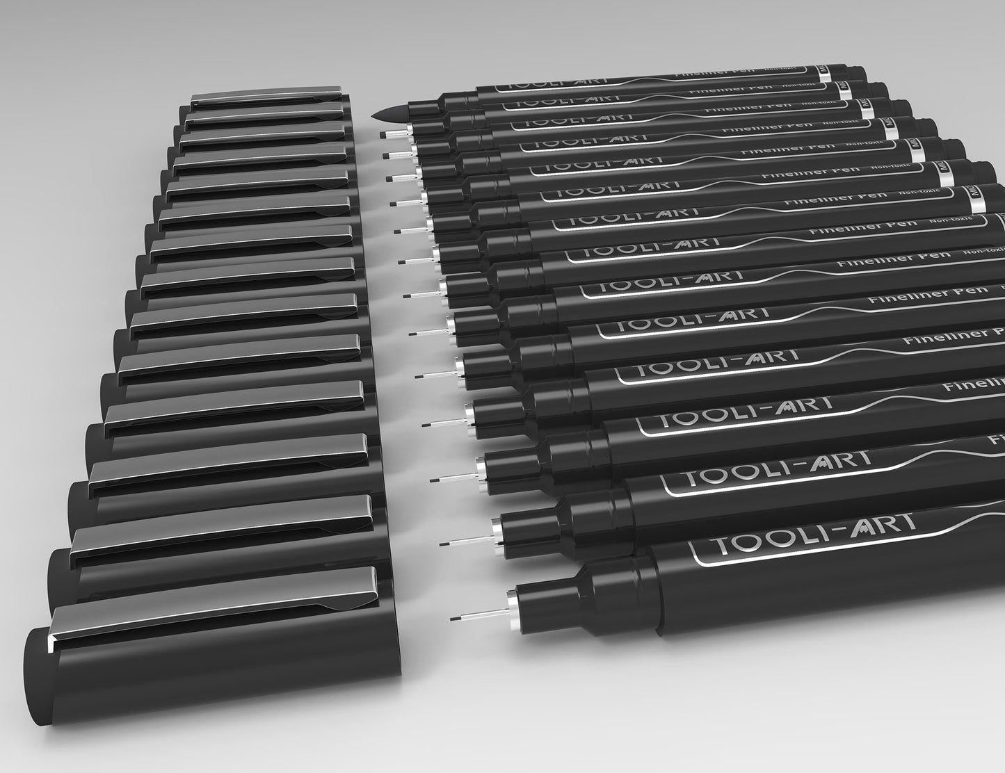 TOOLI-ART Micro-Line Pens With Case, 14/Set Black, Fineliner, Multiliner, Archival Ink, Artist Illustration, Architecture, Technical Drawing
