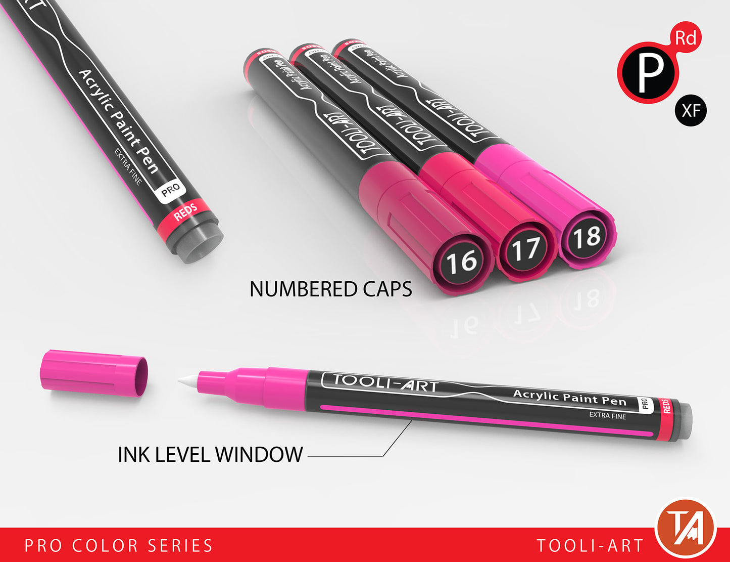 Acrylic Paint Pens 22 Assorted Red And Pink Pro Color Series Specialty Markers Set (0.7mm EXTRA FINE)