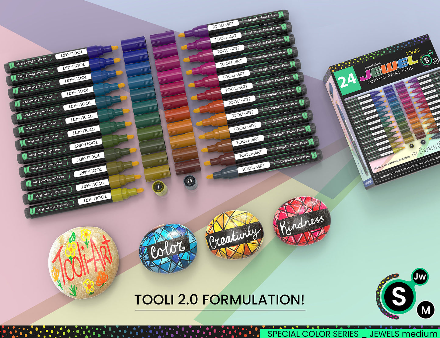 24 Jewel Dark Tones Acrylic Paint Pens Special Color Series Markers Set (3mm MEDIUM)
