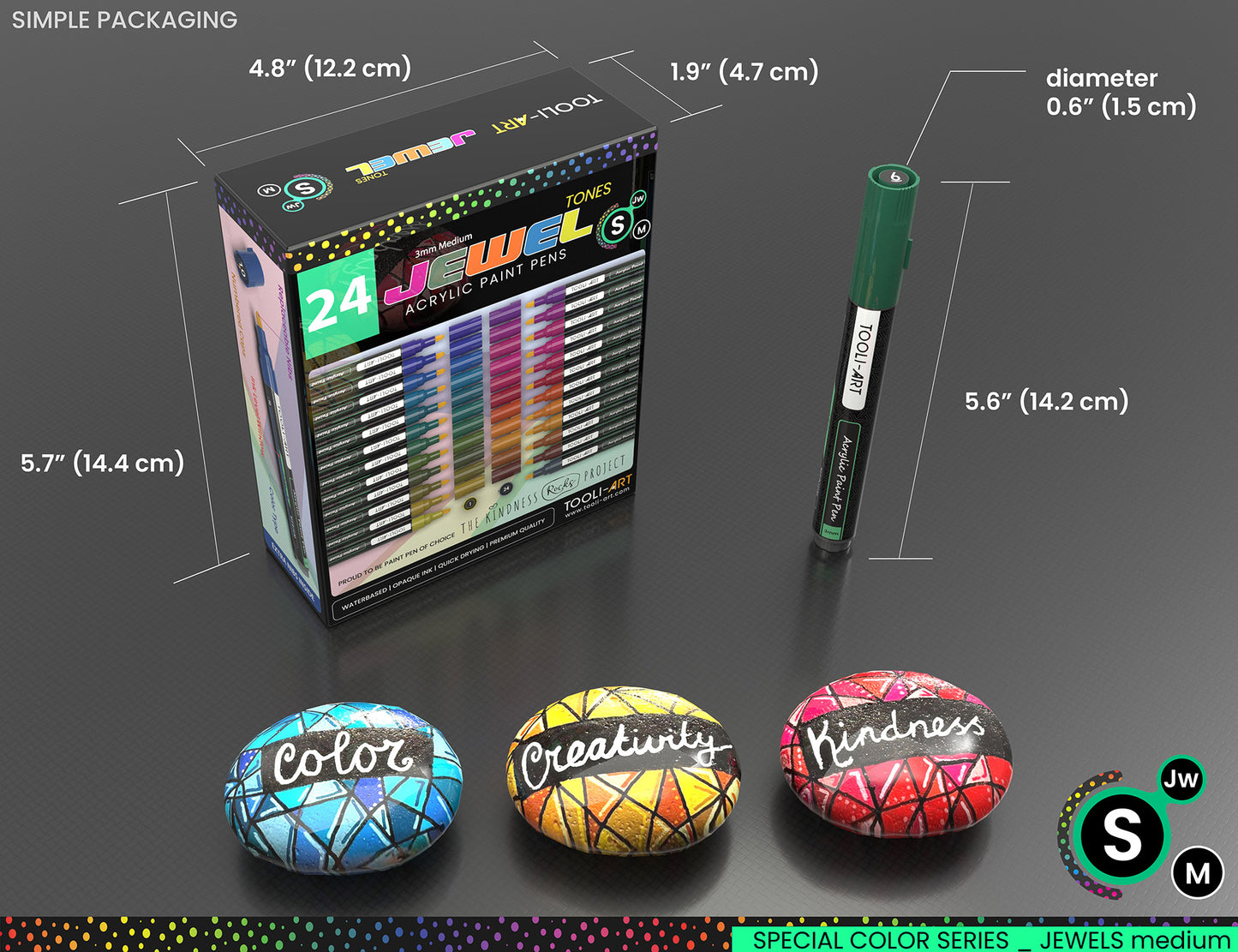 24 Jewel Dark Tones Acrylic Paint Pens Special Color Series Markers Set (3mm MEDIUM)