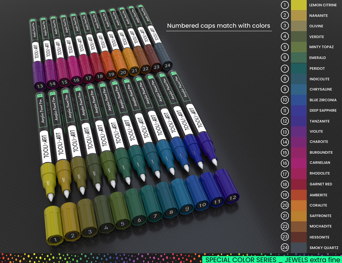 24 Jewel Dark Tones Acrylic Paint Pens Special Color Series Markers Set (0.7mm EXTRA FINE)