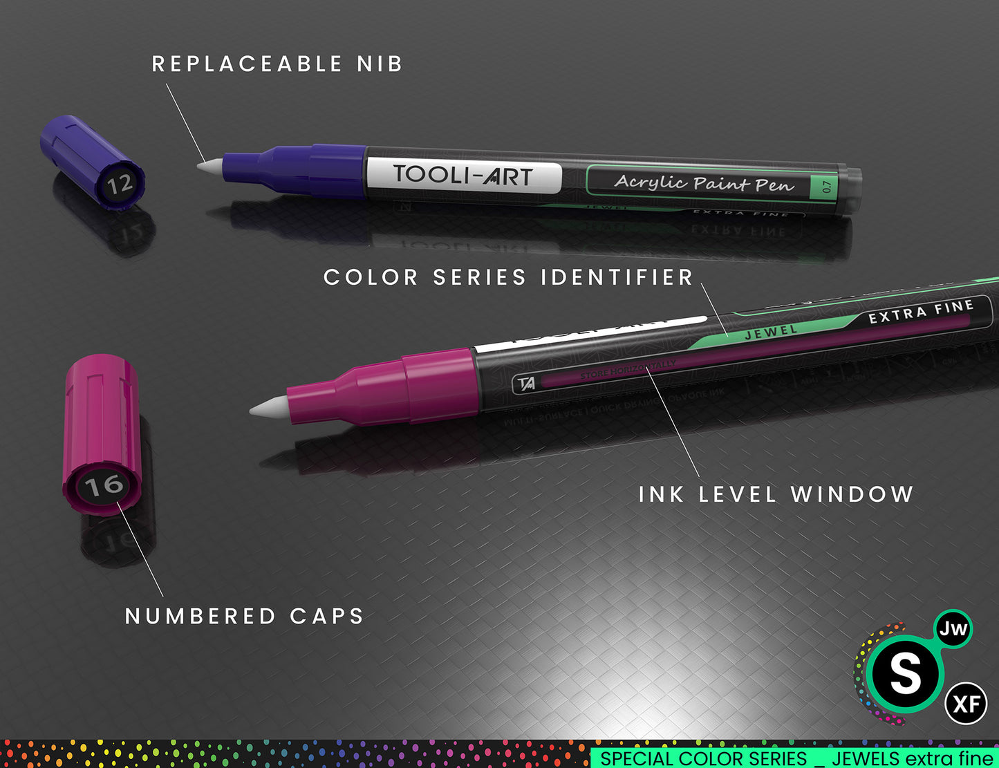 24 Jewel Dark Tones Acrylic Paint Pens Special Color Series Markers Set (0.7mm EXTRA FINE)