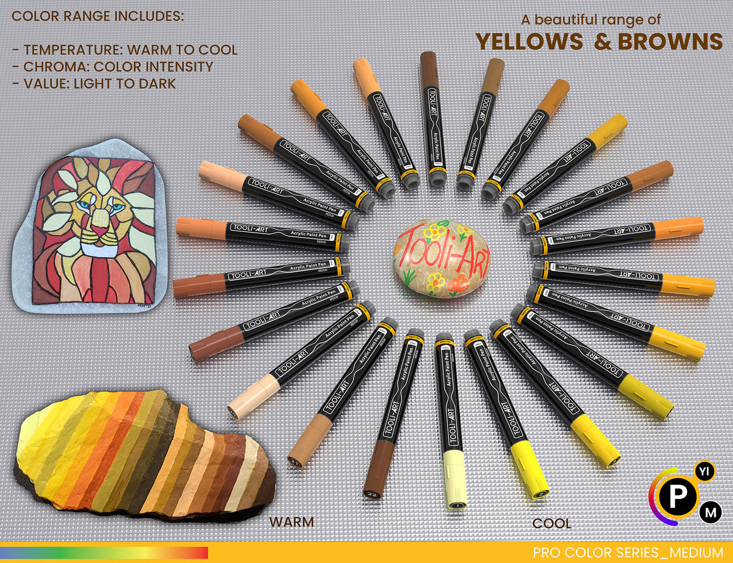 22 Acrylic Paint Pens (YELLOWS & BROWNS) Pro Color Series Set (3mm MEDIUM)