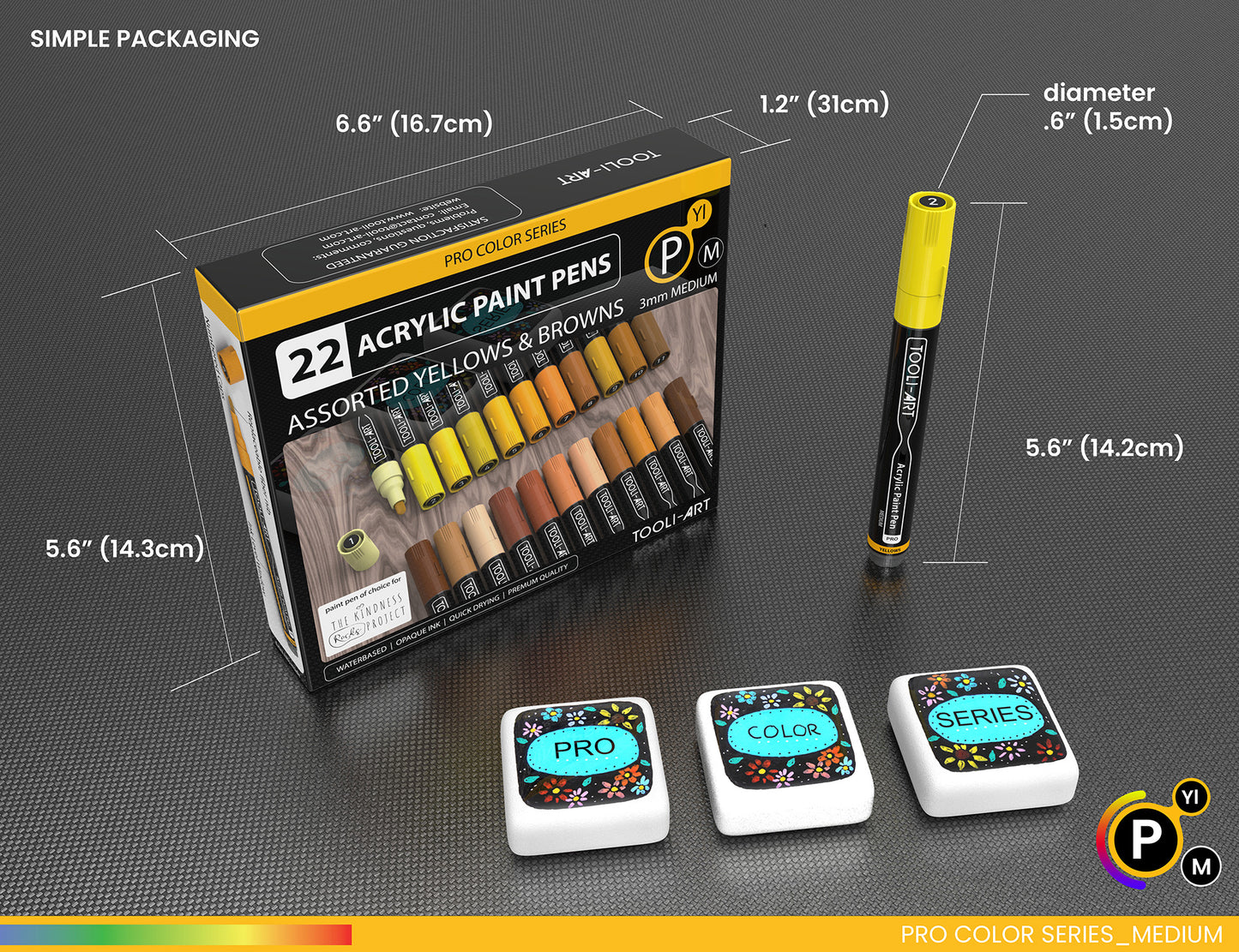 22 Acrylic Paint Pens (YELLOWS & BROWNS) Pro Color Series Set (3mm MEDIUM)