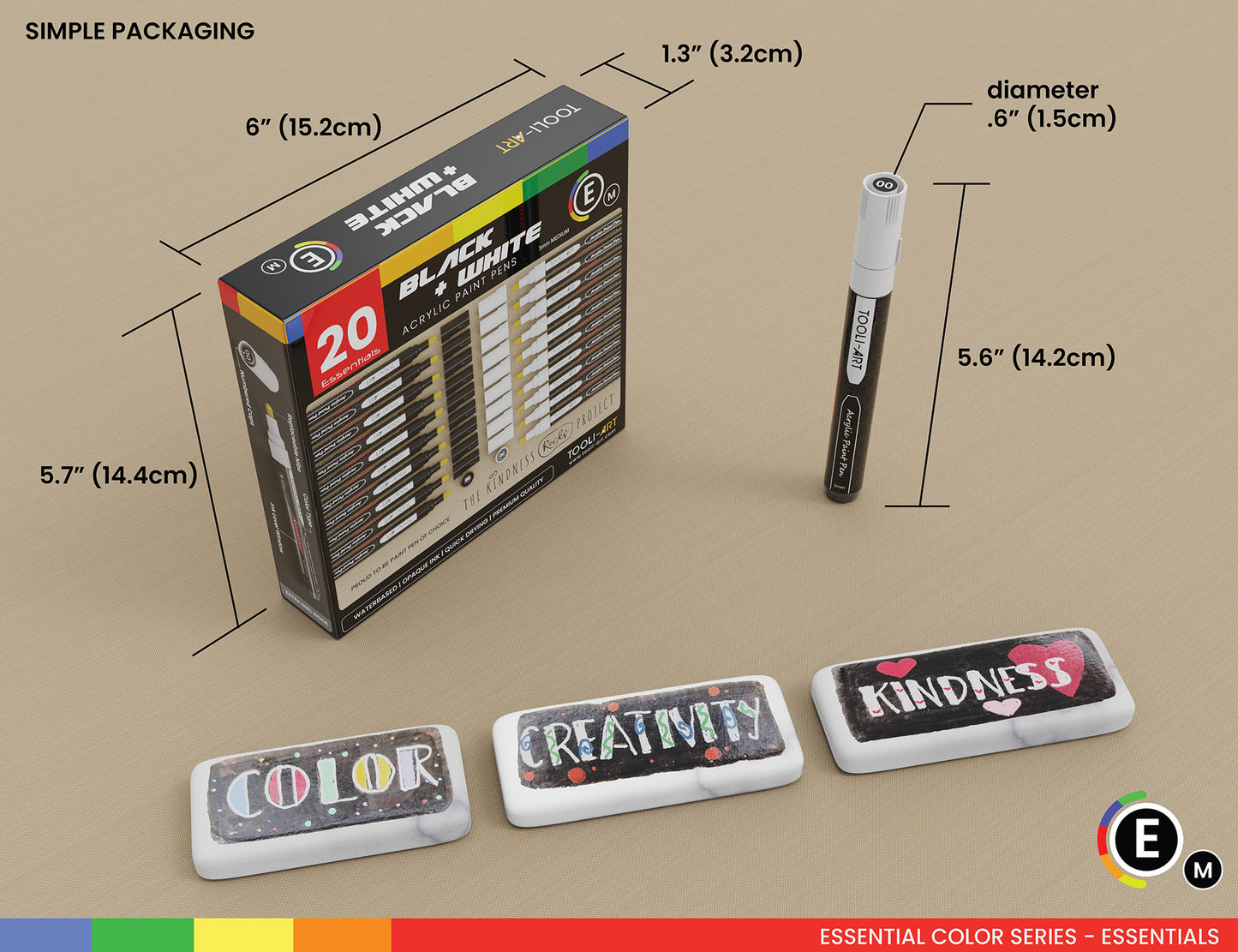 20 Black And White Acrylic Paint Markers Paint Pens Set (3mm MEDIUM)