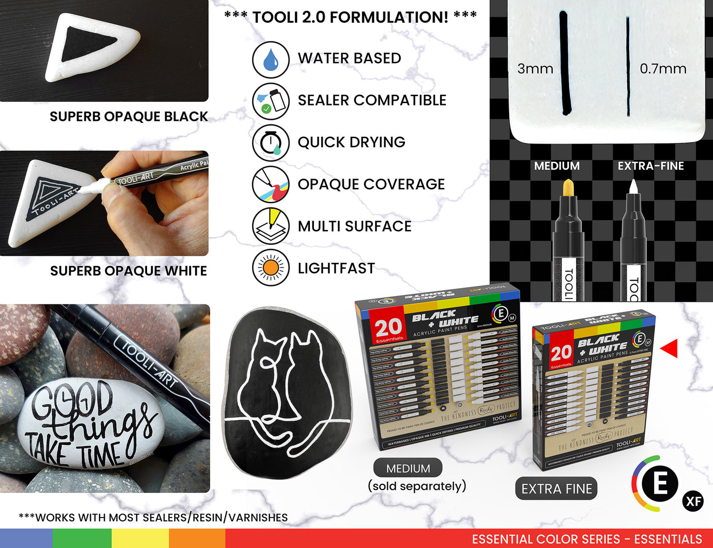 20 Black And White Acrylic Paint Markers Paint Pens Set 0.7mm (0.7mm EXTRA FINE)